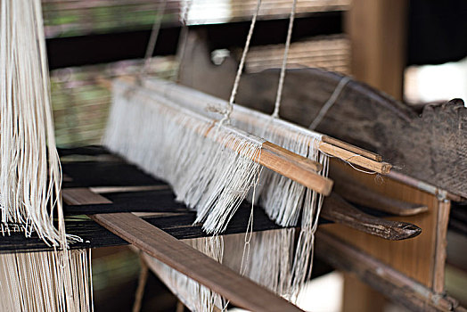 特写,线,织布机,琅勃拉邦,老挝