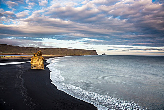 黑沙,海滩,平和,遥远,海洋,戴尔赫拉伊,冰岛