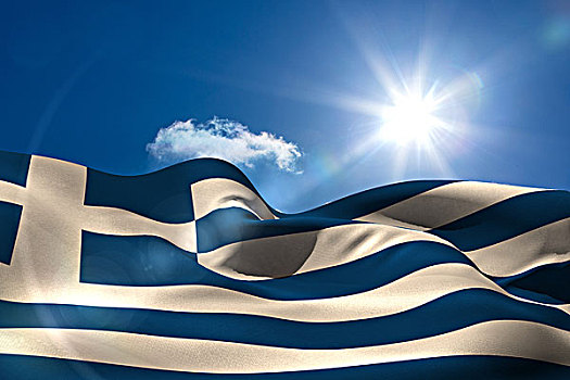 希腊,国旗,晴朗,天空