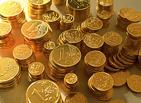 堆积,欧元,金色,硬币