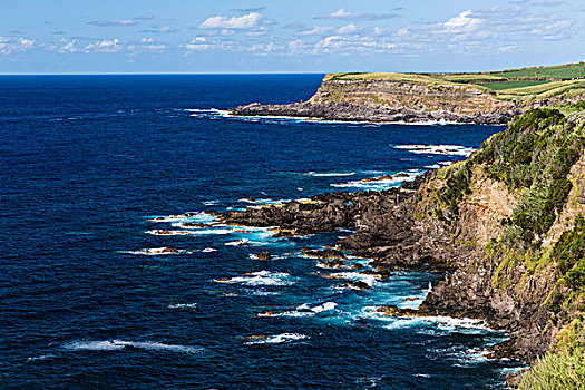 陡峭,岩石,火山岩,海岸,海浪,大西洋,岛屿,亚速尔群岛,葡萄牙