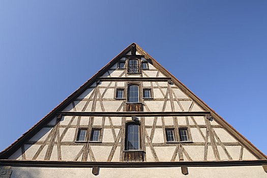 山墙,半木结构,房子,罗腾堡,地区,巴伐利亚,德国