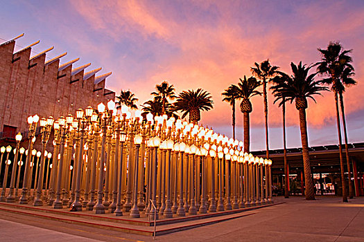 路灯柱,光亮,正面,美术馆,洛杉矶,加利福尼亚,美国