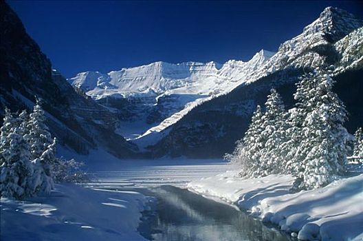 全景,积雪,山峦,维多利亚山,班芙国家公园,艾伯塔省,加拿大