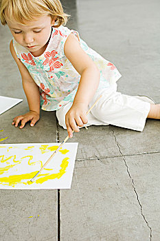 小女孩,绘画,纸