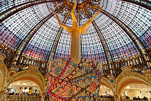 室内,圆顶,倒立,圣诞树,老佛爷百货,巴黎,法兰西岛,法国,欧洲