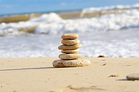 平衡,和谐,概念,一堆,鹅卵石,海上,海岸