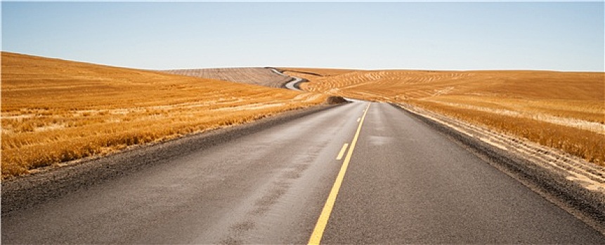 公路,两个,道路,俄勒冈,风景,收获,农田
