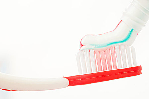 红色,牙刷,多彩,牙膏,白色背景