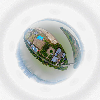 小行星视角航拍湖南长沙湘江橘子洲球形全景图