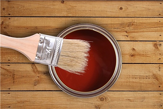 红色,油漆桶,画刷,木地板