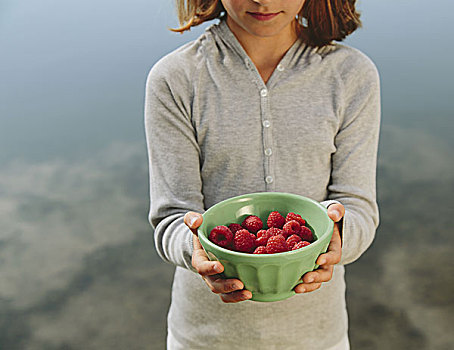 女孩,有机,树莓