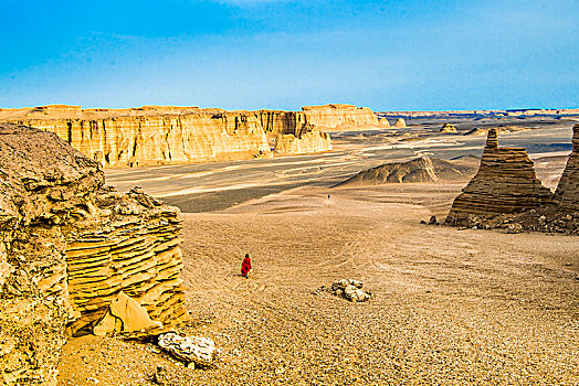 新疆,罗布泊,雅丹地貌,沙漠,沙岩,女人,蓝天