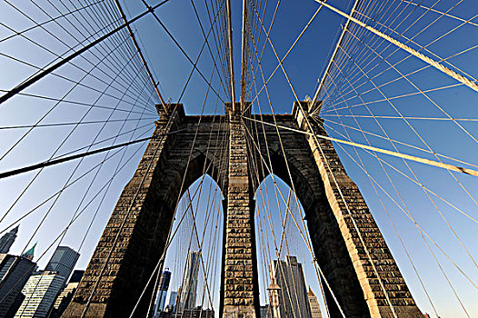 布鲁克林大桥,特写,风景,桥,码头,曼哈顿,纽约,美国,北美