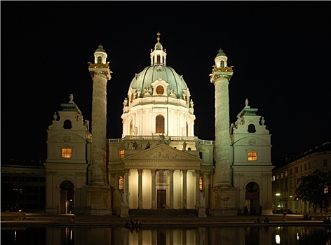 卡尔教堂,夜晚,维也纳