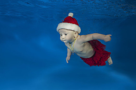 婴儿,红色,帽,游泳,水下,游泳池,敖德萨,乌克兰,欧洲