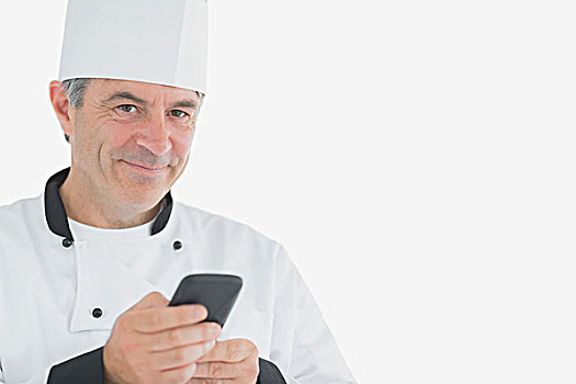 男性,头像,厨师,拿着,手机,白色背景