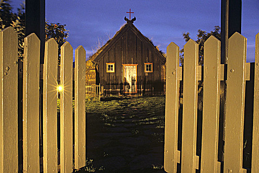 教堂,农场,北方,冰岛,晚上