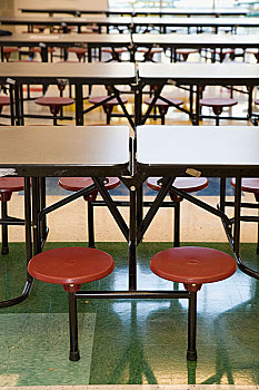 排,凳子,桌子,学校,餐厅