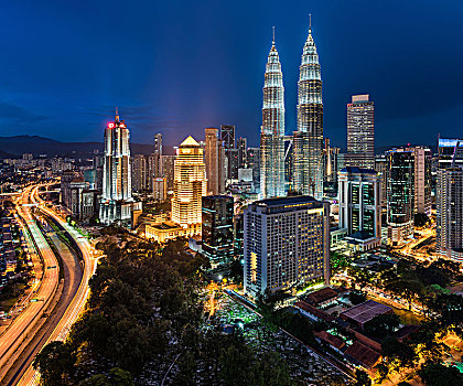城市,吉隆坡,马来西亚,黄昏,光亮,双子塔