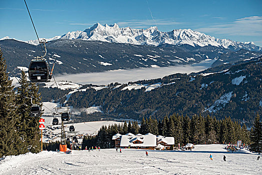 滑雪坡,滑雪缆车,区域,滑雪,后面,山丘,萨尔茨堡,奥地利,欧洲