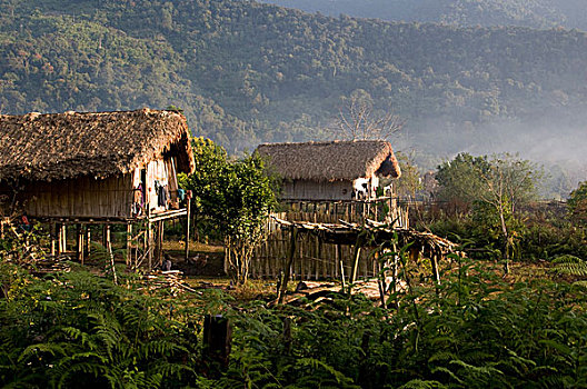 缅甸,区域,传统,竹子,小屋