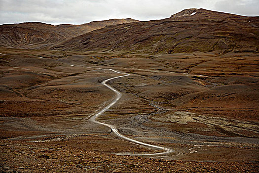 远景,风景,弯曲,山谷,道路,山,冰岛