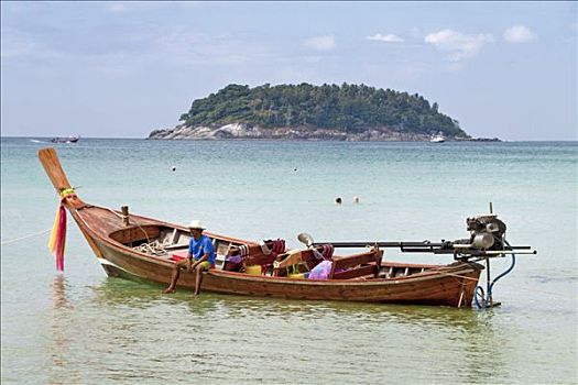长尾船,挨着,海滩,普吉岛,南方,泰国,东南亚
