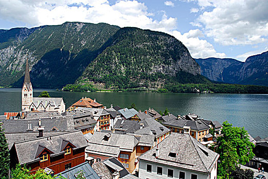 风景,哈尔斯塔特,看,湖,世界遗产,萨尔茨卡莫古特,阿尔卑斯山,上奥地利州,欧洲