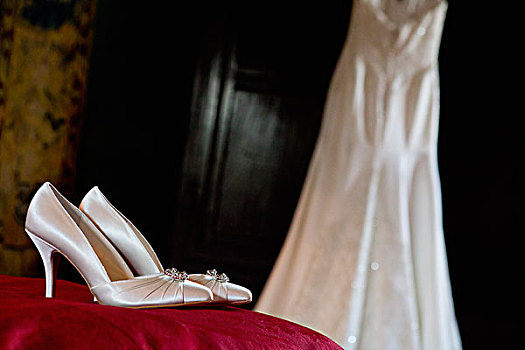 白色,绸缎,高跟鞋,婚礼,鞋,服装