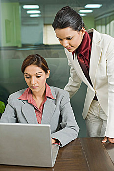 两个,职业女性,工作,笔记本电脑