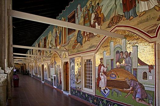 墙壁,镶嵌图案,回廊,寺院,塞浦路斯,欧洲
