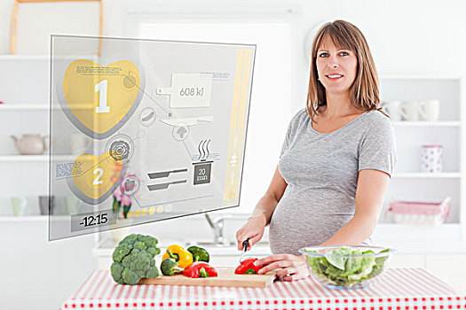 孕妇,制作,餐饭,全息影像,界面,厨房