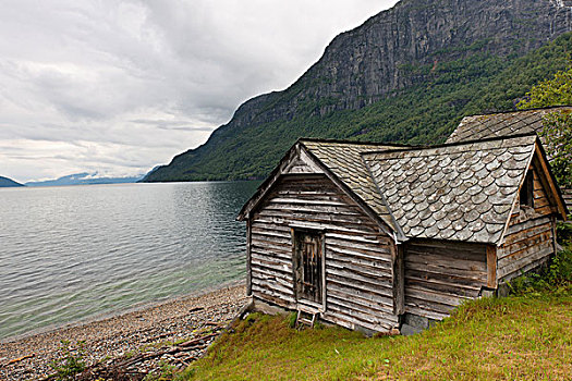 风化,木屋,边缘,挪威