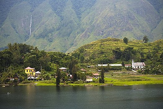 山坡,湖,岸边,苏门答腊岛,印度尼西亚