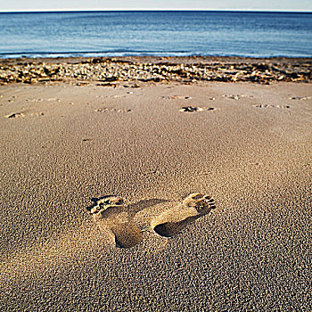 赤脚,轨迹,沙滩