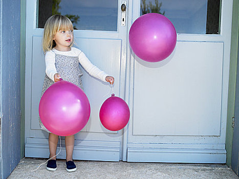 女孩,粉色,气球