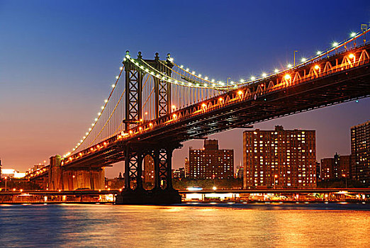 曼哈顿大桥,日落,纽约