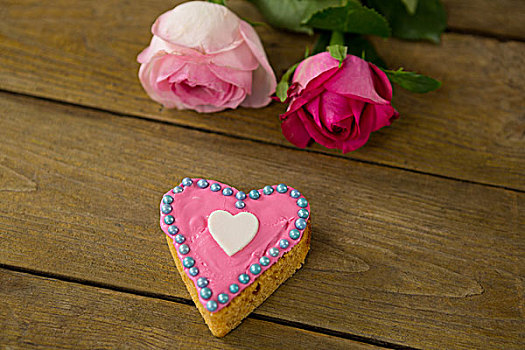 粉色,玫瑰,心形,饼干,厚木板,特写