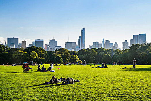 人,放松,草坪,中央公园,曼哈顿,纽约,美国