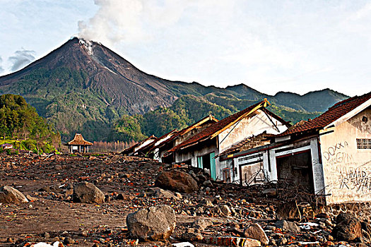 火山,房子,遮盖,碎片,爆炸,爪哇,印度尼西亚,东南亚,亚洲