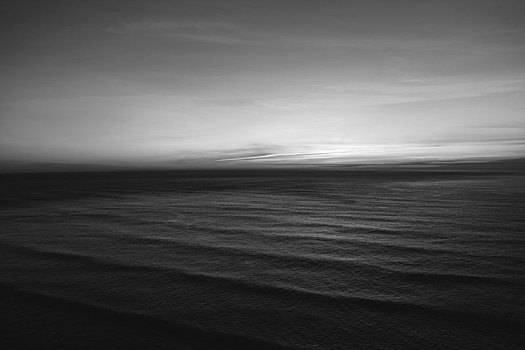 水面,海洋,黄昏,黑白,波纹