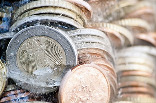 光泽,欧元硬币,冰冻,冰,德国,硬币,正面