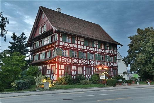 木结构,房子,餐馆,鱼盘,湖,康士坦茨,瑞士