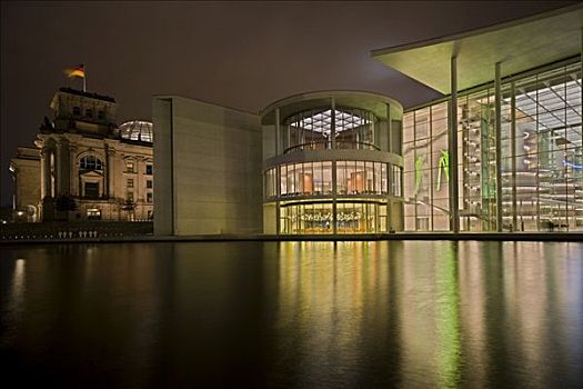 玻璃墙,德国国会大厦,夜晚,柏林,德国,欧洲
