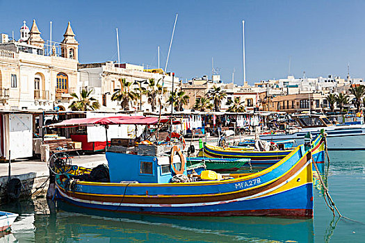 渔船,港口,马尔萨什洛克,彩色,传统,涂绘,船首,霍鲁斯,欧洲,南欧,马耳他