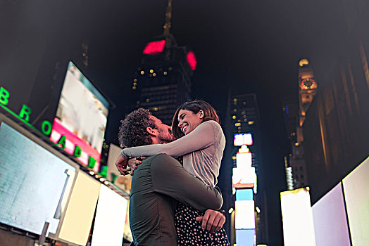 情侣,搂抱,时代广场,纽约,美国,北美