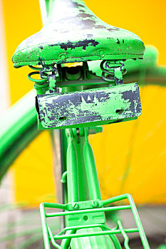 老,自行车,特写,绿色,上漆,掉皮,彩色