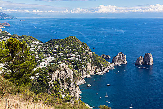 俯视图,卡普里岛,码头,悬崖,索伦托,半岛,远景,伊特鲁里亚海,那不勒斯湾,坎帕尼亚区,意大利
