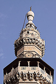 叙利亚大马士革伍麦叶清真寺宣礼塔顶